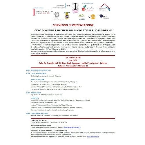 Convegno di presentazione Ciclo di Webinar su Difesa del suolo e delle risorse idriche