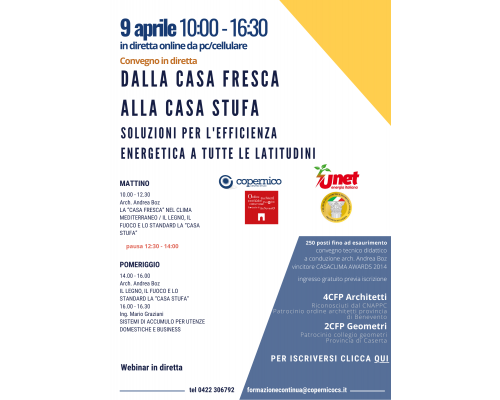 WEBINAR IN DIRETTA - ven. 9 aprile 2021: DALLA CASA FRESCA ALLA CASA STUFA - SOLUZIONI PER L'EFFICIENZA ENERGETICA A TUTTE LE LATITUDINI