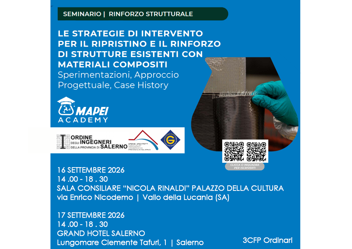 Seminario. Rinforzo strutturale Eventi posticipati al 16 -17 settembre.