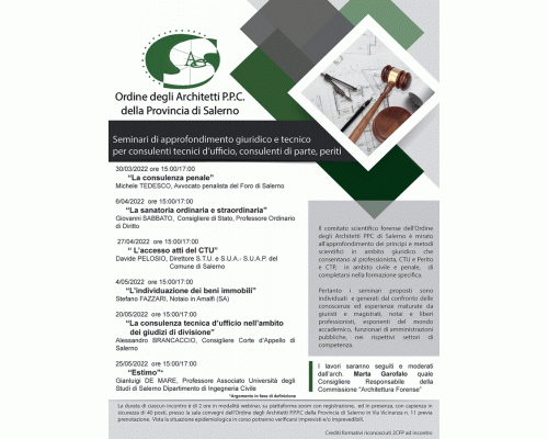 Seminari di approfondimento giuridico e tecnico per consulenti tecnici d’ufficio, consulenti di parte, periti