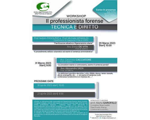 Workshop “TECNICA E DIRITTO” DEL PROFESSIONISTA FORENSE