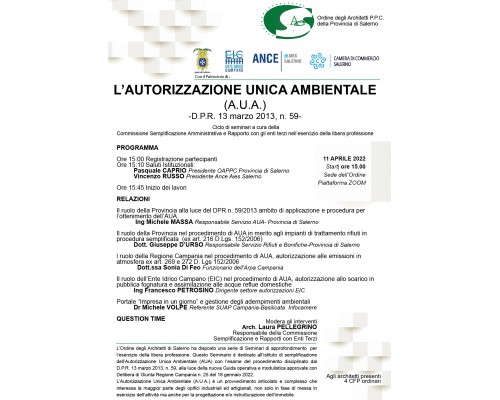 L’AUTORIZZAZIONE UNICA AMBIENTALE (A.U.A.) -D.P.R. 13 marzo 2013, n. 59-