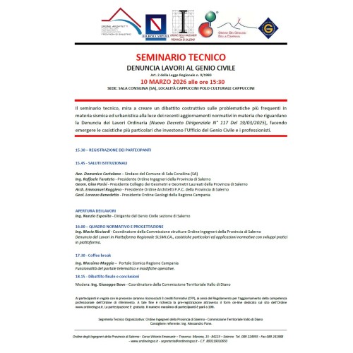 SEMINARIO TECNICO DENUNCIA LAVORI AL GENIO CIVILE- Art. 2 della Legge Regionale n. 9/1983